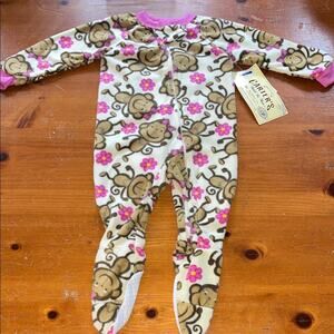 Vintage Carter's Floral Monkey Print Footie - Cream and Pink NWT Size 12M